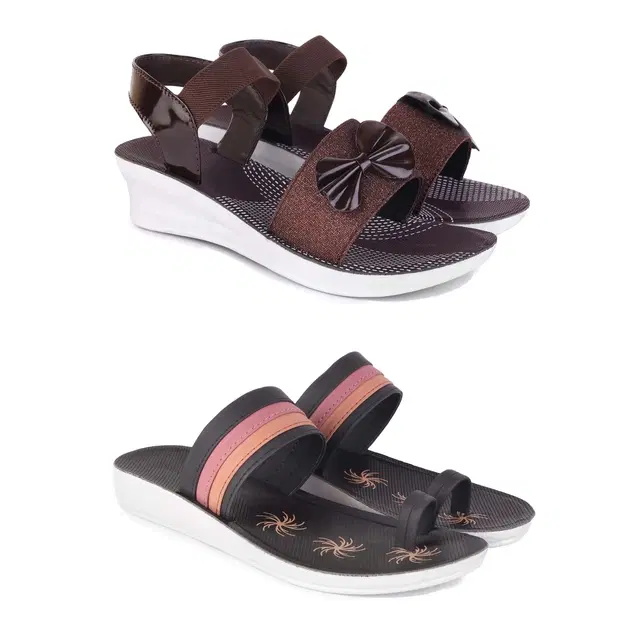 Combo of Flats with Sandals for Women, Set of 2 (Multicolor, 8)
