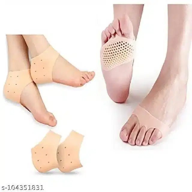 Moisturizing Silicon Gel Socks with Foot Pad, Beige, Set of 2