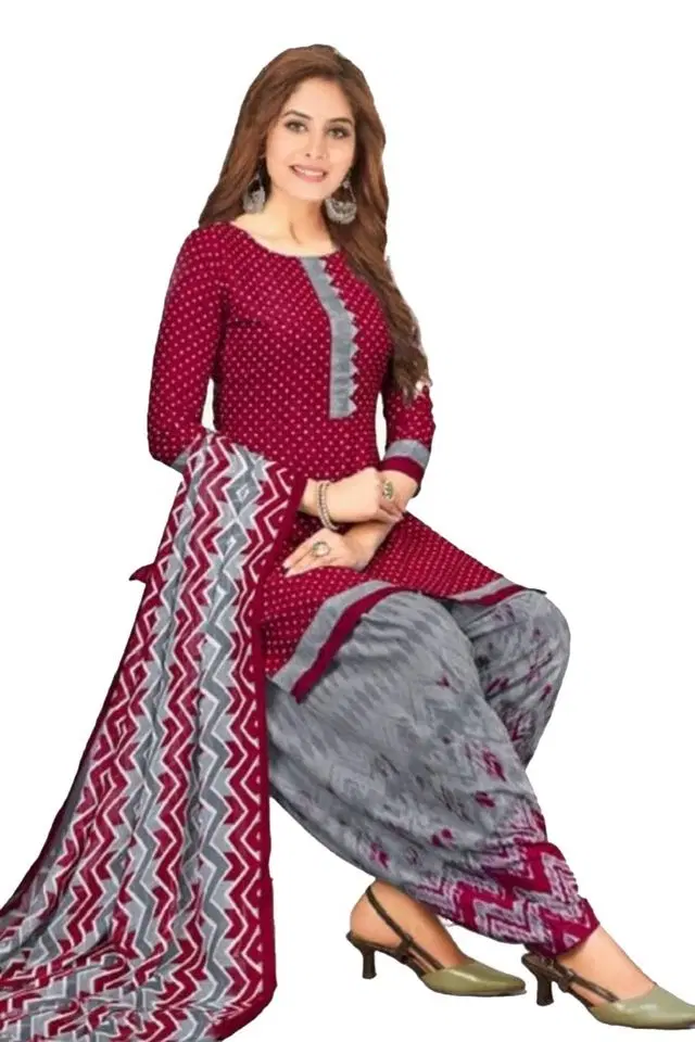 Yashika Unstitched Crepe Salwar Suit Material (Red) (Y-357)