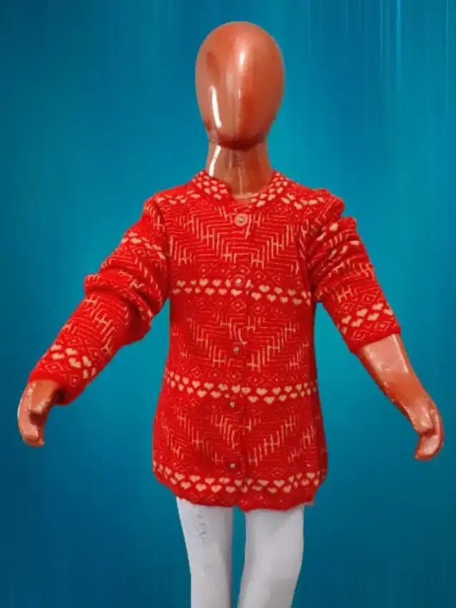 Wool Self Design Sweater for Girls (Red, 7-8 Years)