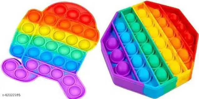 Silicone Pop It Fidget Stress Relief Toy, Multicolor, Pack of 2