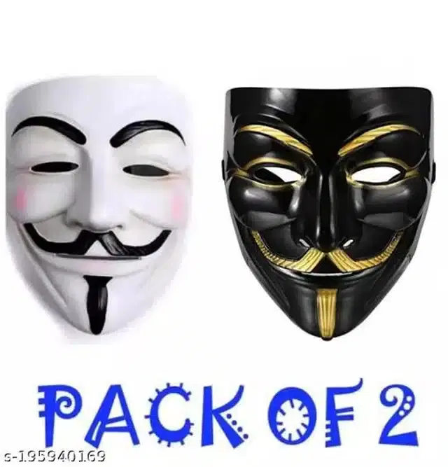 Plastic The Guy Party Face Mask, White & Black, Pack of 2