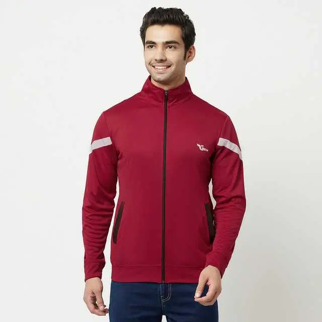 Glito Men Stretchable Regular Fit Gym Wear Jacket (Maroon, S) (GI-13)