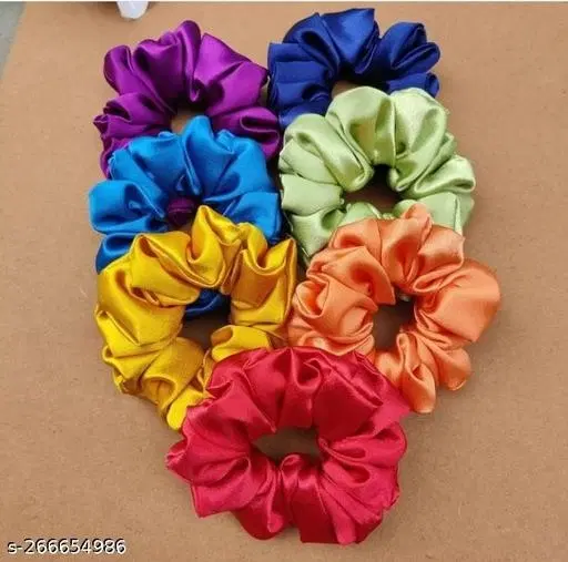 Multicolor Satin Scrunchies for Women, Pack of 12 (Multicolor)