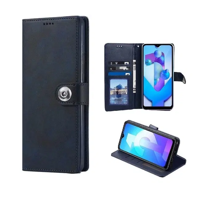 Artificial Leather Mobile Flip Cover for Ai+ Pulse (Blue)