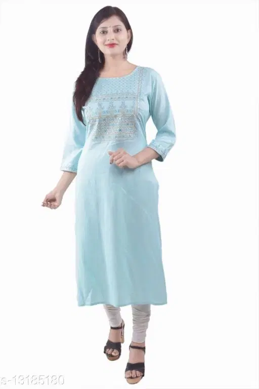 Rayon Kurti For Women, Aqua Blue (S)