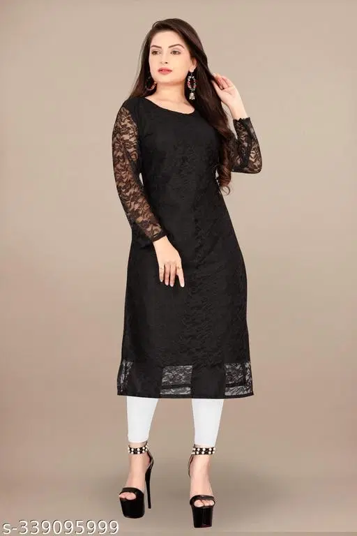 Net Kurti for Women, Black (S)