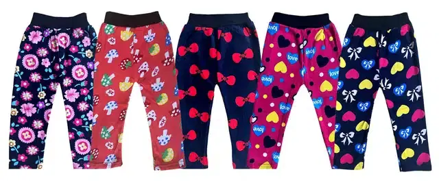 Fleece Printed Tights for Girls, Pack of 5 (Multicolor, 1-2 Years)