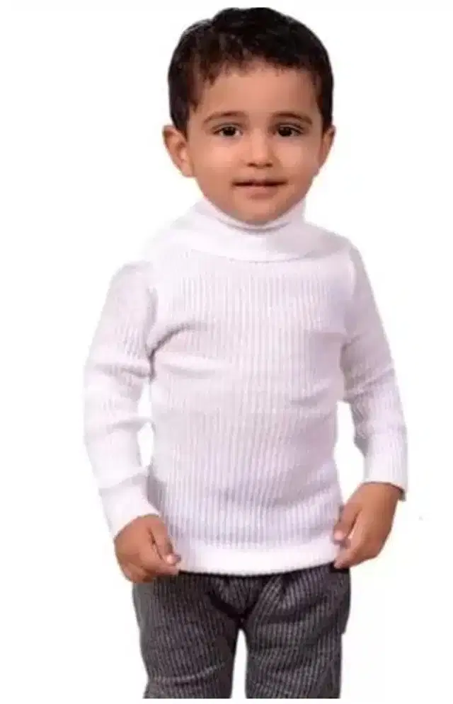 Woolen Full Sleeves Thermal T-Shirt for Kids (White, 0-6 Months)