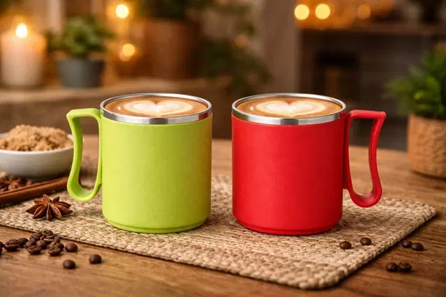 Stainless Steel Coffe Mug, Multicolour , Pack of 2 (300 ML)