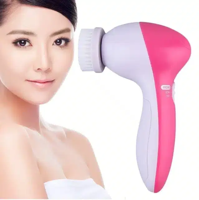 5 In 1 Electric Face Massager, White & Pink