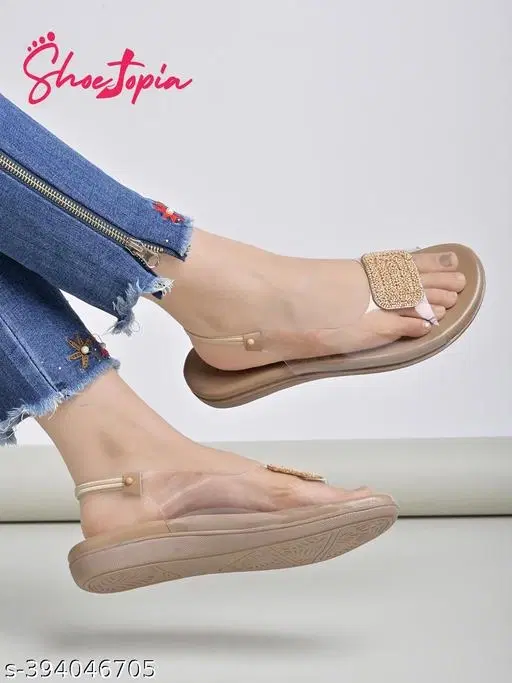 [36] Embellished Synthetic Flat Sandals for Women (IND-6)