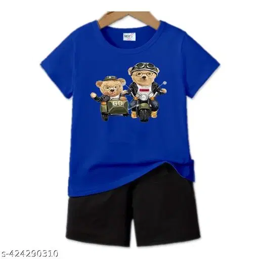 Cotton Blend Printed Clothing Set for Boys, Blue (0-1 Months)