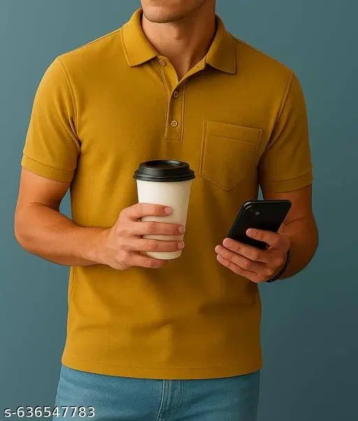 Cotton Blend Solid T-shirt for men, Yellow (L)