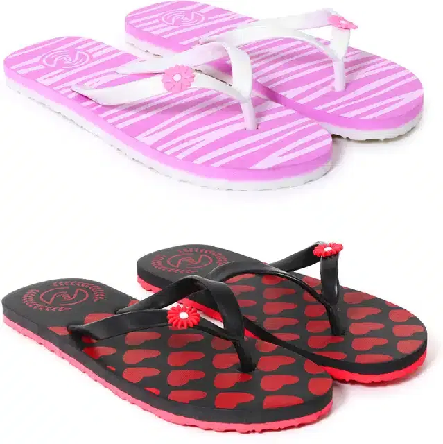 Flip Flops for Women, Pack of 2 (Multicolor, 5)