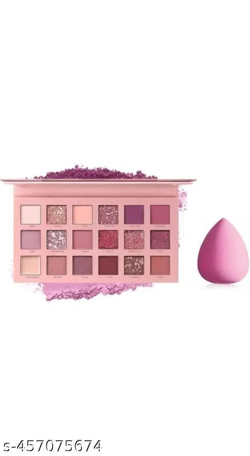 18 Color Eye Shadow Palette with 1 Pc Makeup Blender, Multicolor, Set of 2