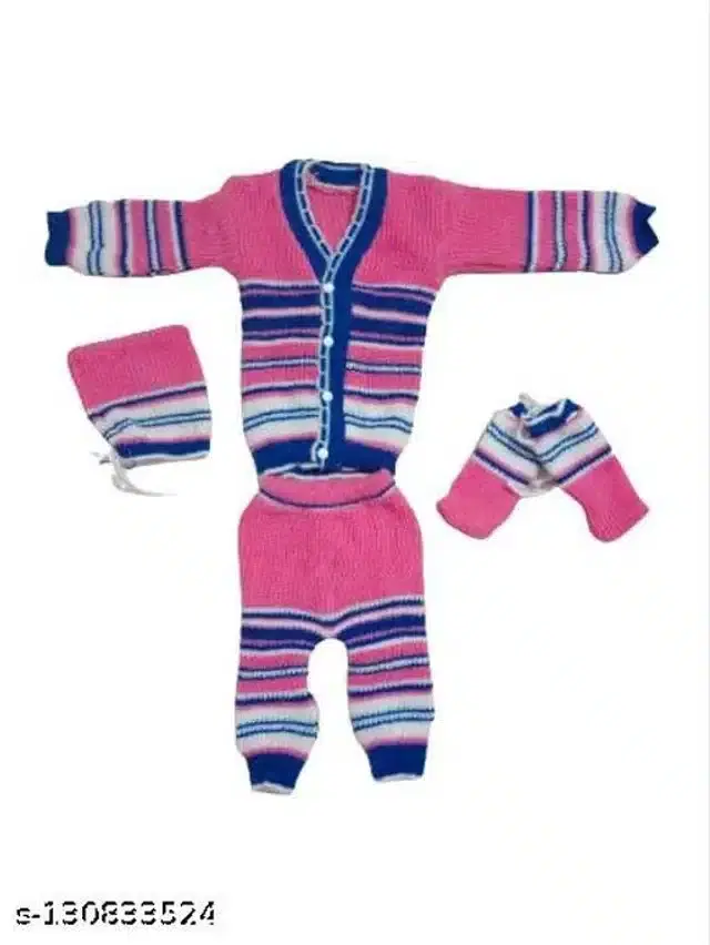 Woolen Sweater & Pant with Socks & Cap for Kids (Multicolor, 6-9 Months)