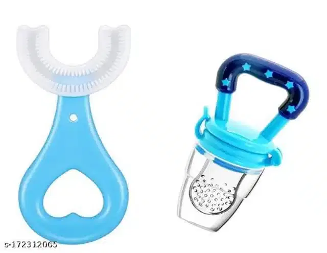 Silicone Nibbler with Toothbrush for Infants, Multicolor, Set of 2