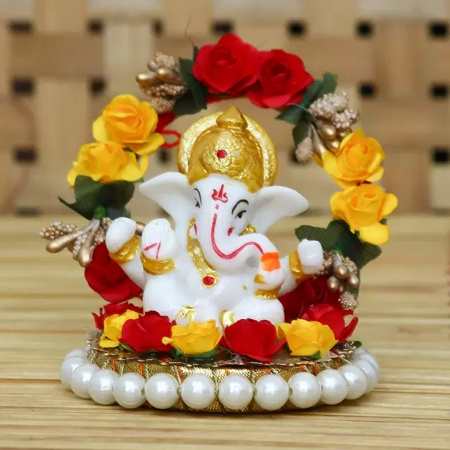 Decorative Rose Ganesha Polyresin Idols 10L X 8W X 8H Cm