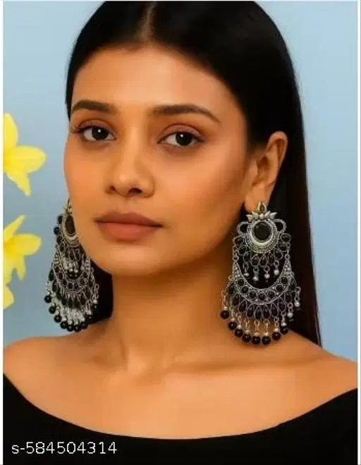 Latest trending black silver oxidized earrings