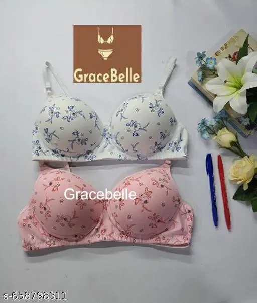 Cotton Printed Bra for Women & Girls, Multicolour, Pack of 2 (32A)