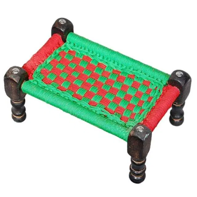 Wooden Charpai Toy Cot For Kids Home Decorative, 23x15x10 Cm, Multicolour, D-135