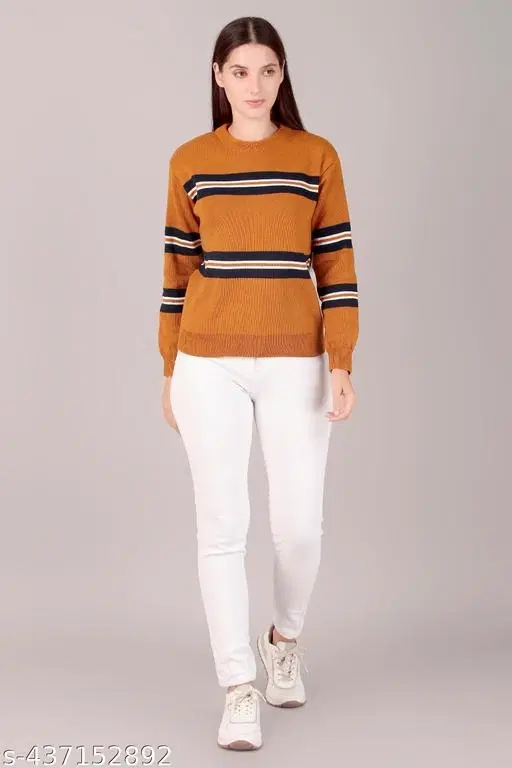 Acrylic Sweater for Women (Mustard, L)