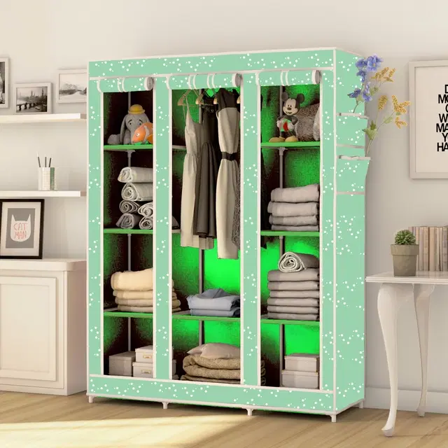 Plastic Printed Collapsible Wardrobe, Green
