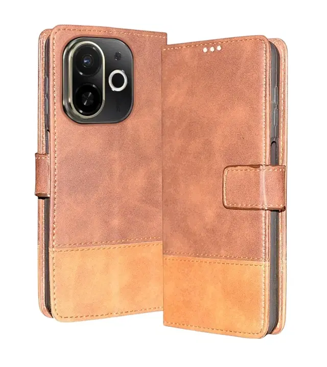 Artificial Leather Flip Cover For Tecno Kl8H / Spark 30C 5G, Brown