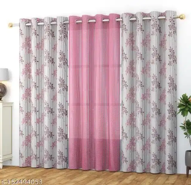 Curtains for Door, Pink, 7 feet, Set of 3