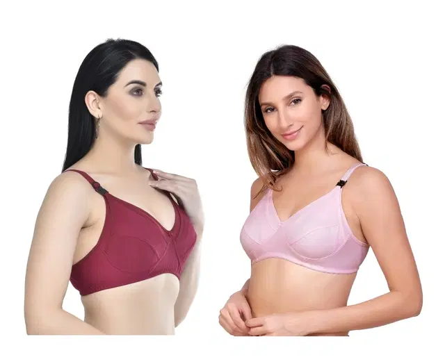 Cotton Blend Solid Non Padded Feeding Bras for Women, Pack of 2 (Multicolor, 3XL)