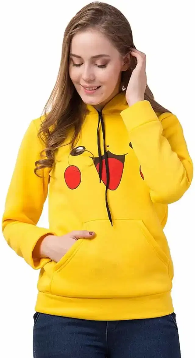 KRYPTAR Women Full Sleeve Pikachu Hoodies (Yellow, M) (KPTR3042)