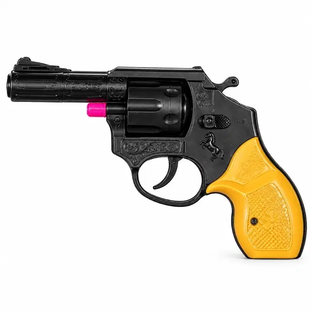 Black Revolver Toy Gun With Yellow Grip