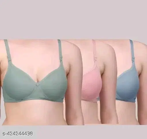 Cotton Blend Solid Bra for Women & Girls, Multicolour, Pack of 3 (30A)