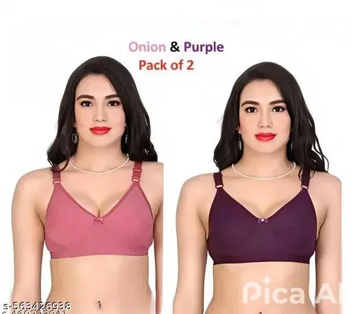 Hosiery Solid Bras for Women, Purple & Pink, Pack of 2 (30B)
