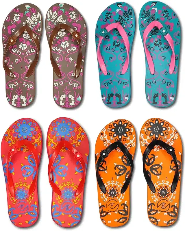 Flip Flops for Women, Pack of 4 (Multicolor, 5)