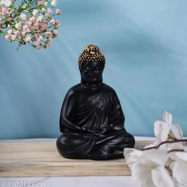 Poly Resin Handcrafted Meditating Buddha Idol, Black