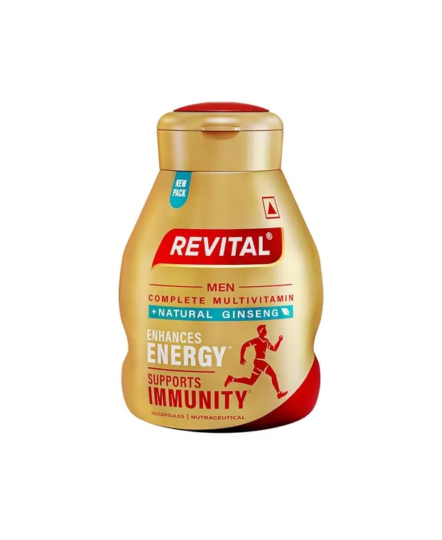 Revital For Men With Multivitamins, Calcium, Zinc & Natural Ginseng For Daily Immunity Strong Bones, And Enhances Energy Level 30 Capsules
