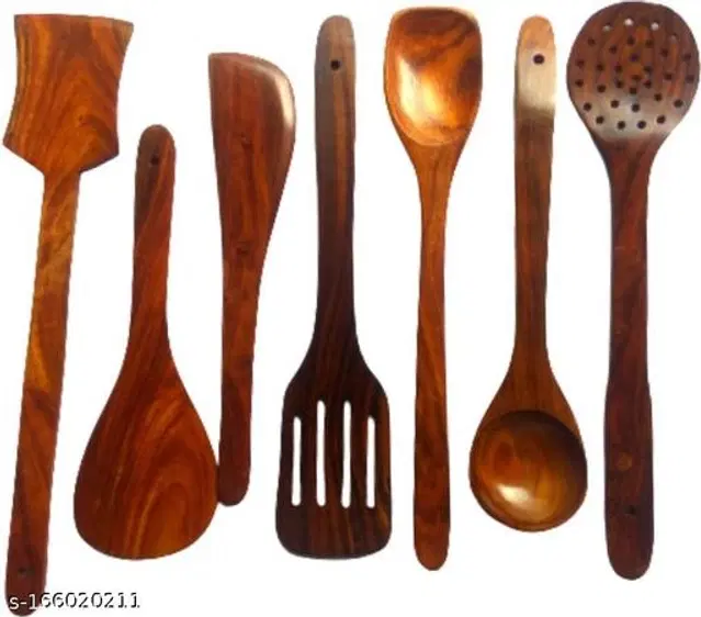 Wooden Kitchen Tool Set, Brown, Set of 7