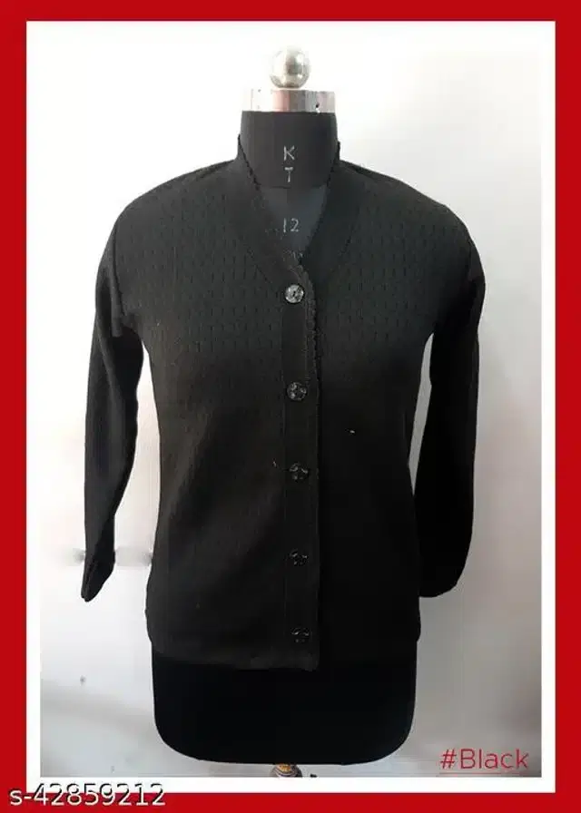 Woolen Solid Full Sleeves Sweater for Women (Black, Free Size)