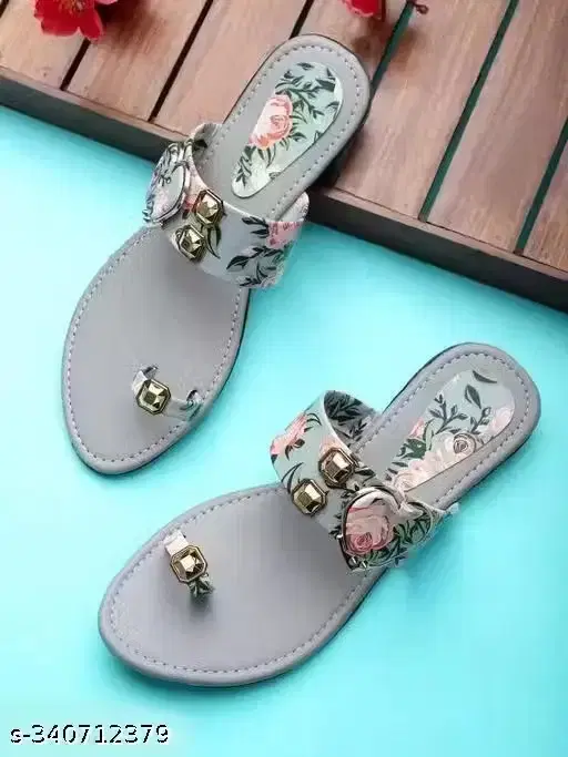 Floral Print Flats for Women, Grey (7)