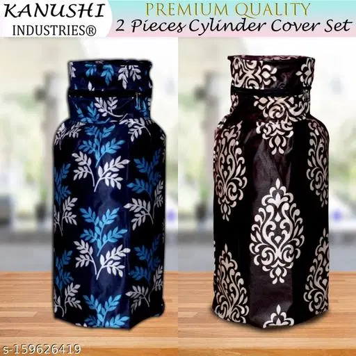 KANUSHI Industries Designer LPG Gas Cylinder Cover Set of 2Pc (2PCS+CYL-BLUE-SMALL-LEVS+BROWN-FLORAL)