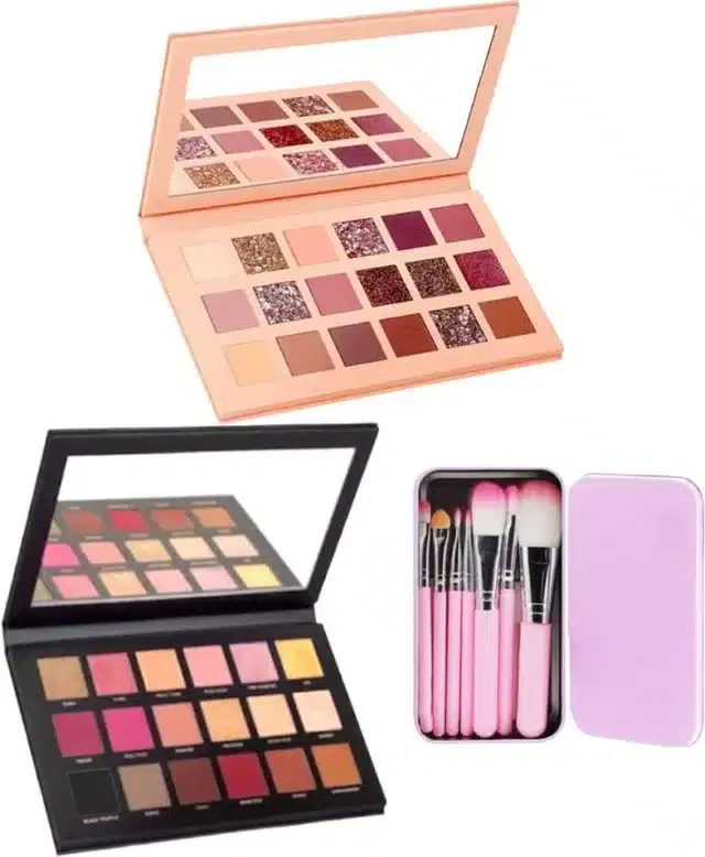 Eyeshadow Palette, 2 Pcs with Makeup Brushes, 7 Pcs, Set of 2