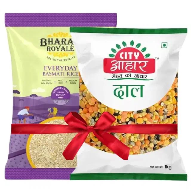 Bharat Royale Everyday Basmati Rice 900 g + City Aahar Mix Dal 1 kg