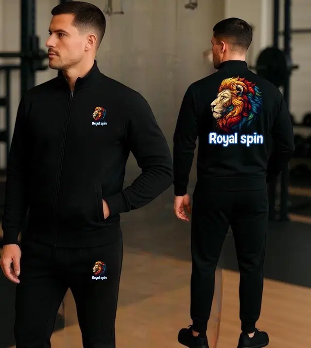 Polyester Printed Tracksuit for Men, Black (S)