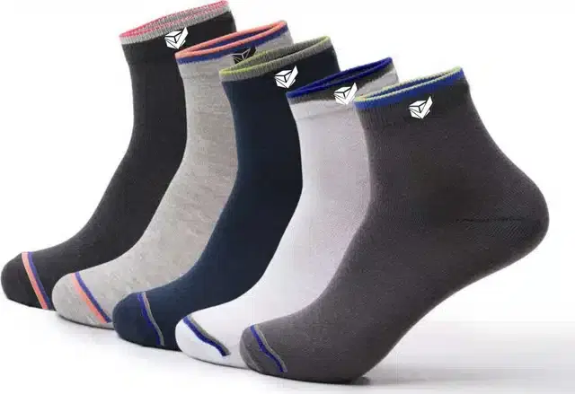 Cotton Ankle Socks for Unisex, Set of 5 (Multicolor, Free Size)