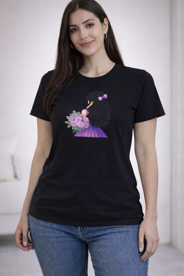 Cotton Blend Printed T-shirt for Men, Black (S)