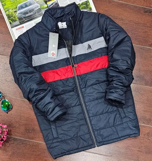 Polyester Colorblocked Jacket for Men (Navy Blue, L)