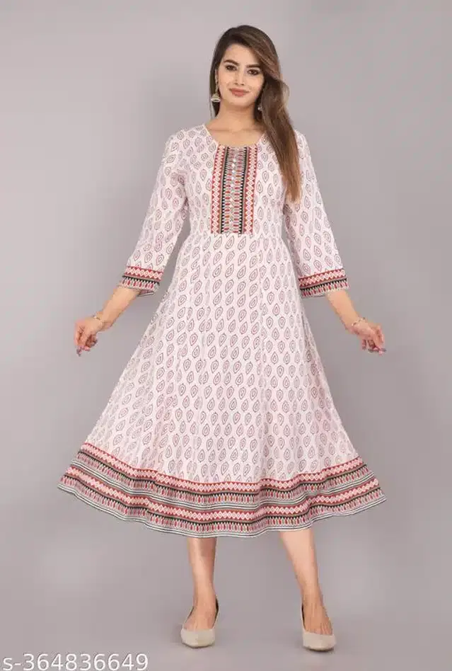 Anarkali Rayon Solid Kurti for Women (White, S)