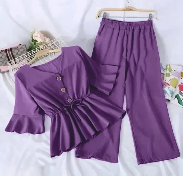 Poly Crepe Solid Clothing Set foor Girls, Purple (0-3 Months)